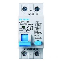 Ettroit - interruptor magnetotérmico diferencial para carril din 2 módulos 1P+N 25A C25 240V 300mA 6KA