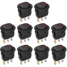 Interruttore a bilanciere 12V Pulsante on/off con indicatore led per auto camion Interruttore spst Luce rossa Confezione da 10 Articolo Rosso 3 pin