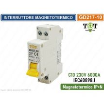 Interruttore megnetotermico per barra din 1 modulo 1P+N 230V curva c 6KA 10A