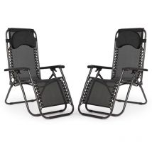 Set x 2 Sedie da giardino, Sdraio da Spiaggia Pieghevole, reclinabile da Giardino gravità Zero, Sedia per Giardino per Mare Sedia Giardino (Nero)
