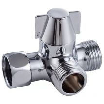 Inverseur à 3 voies Commutateur de vanne pour douche, Douchette et douche de tête bras de douche inverseur 3 voies laiton massif, chrome poli (PV8)