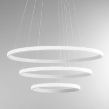 Gea Luce - Iole S3 60W dimmbarer LED-Kronleuchter – Moderne Aufhängung mit 3 Ringen aus weißem Aluminium, warmes Licht 3000 k, 3000 lm, elegantes