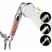 Ionic Shower Head, with 3-Layer Filtration System, Pressure Boost and Water Saving, with 3 Adjustable Modes, Shower Head for Dry Skin and Hair (Clear)