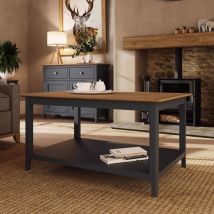 Iqgb - FWStyle Graphite Blue Coffee Table Oak Veneer Top with Shelf