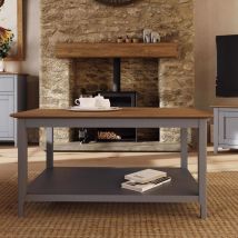 FWStyle Grey Coffee Table Oak Top Veneer with Shelf