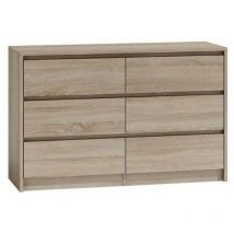 Hucoco - iris 120 - Commode moderne 6 tiroirs chambre/bureau/salon - 120x75x40cm - Meuble de rangement style scandinave Sonoma