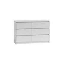 Hucoco - iris 120 - Commode moderne 6 tiroirs chambre/bureau/salon - 120x75x40cm - Meuble de rangement style scandinave Blanc