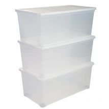 Les Tendances - Iris Ohyama, 3er-Set Aufbewahrungsboxen mit Deckel auf Rollen NCBR-70 - 3x 70 l - L71.5 x B39 x H30.5 cm - Transparent.