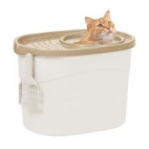 Iris Ohyama Arenero gato cubierto con pala, Hasta 7kg, Blanco/Beige, Caixa de areia para gatos, Caja, para gatos grandes y pequeños, Cerrado,