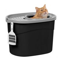 Arenero gato cubierto con pala, Hasta 7kg, Negro/Gris, Caixa de areia para gatos, Caja, para gatos grandes y pequeños, Cerrado, Cagadero, wc, Libre