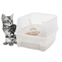 Arenero gato con pala, Hasta 7kg, Blanco, Caixa de areia para gatos, Caja, para gatos grandes y pequeños, Cagadero, Caixa, wc, Fácil limpieza, Libre