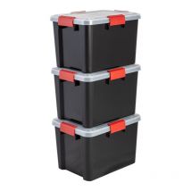 Contenitori plastica con coperchio, 20L / Lotto di 3, Clip di chiusura, Impilabile, Scatole in plastica, Contenitore ermetico, Senza bpa, Garage,