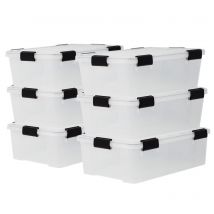 Iris Ohyama - Luftdichte Kunststoff-Aufbewahrungsboxen mit Deckel, 30L, 6er-Set, Transparent, Hermetischer wasserdichter Verschluss, Robust