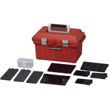 Organizer, Koffer, Truhe, Mülleimer, Werkzeugkasten, Heimwerker, Schraubverschluss, BPA-frei, HP-46, rot, stapelbar, Verschlussclips – B28 x T46 x