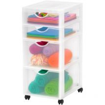 Kunststoff-Schubladenbox mit Rollen, 2 tiefe und 2 flache Schubladen, Mattweiß, Griffe zum Ziehen, Für Schlafzimmer, Schule & Büro, BPA-frei,