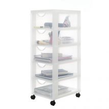 Kunststoff-Schubladenbox mit Rollen, 5 tiefen Schubladen, Mattweiß, Griffe zum Ziehen, Für Schlafzimmer, Schule & Büro, BPA-frei, Schubladenschrank,