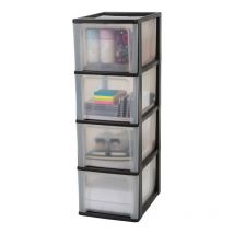 Iris Ohyama - Kunststoff Schubladenbox mit 4 tiefen Schubladen, Schwarz, Easy-Pull-System, A4, A5 & A6 Format, Schreibtisch Organizer für Büro,