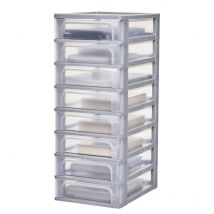 Iris Ohyama - Kunststoff Schubladenbox Mit 8 Tiefen Schubladen, Grau, Easy-pull-system, A4, A5 & A6 Format, Schreibtisch Organizer Für Büro, Schule, 