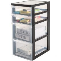 Iris Ohyama - Kunststoff-Schubladenbox mit Rollen, 2 tiefe und 2 flache Schubladen, Schwarz, Griffe zum Ziehen, Für Schlafzimmer, Bad, Schule & Büro,