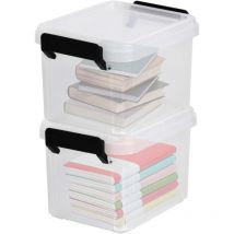 Iris Ohyama - Caja de plástico con tapa de clip, Juego de 4, 2 l, Sin bpa, Fácil de transportar, Resistente, Sala de estar, Dormitorio, Oficina