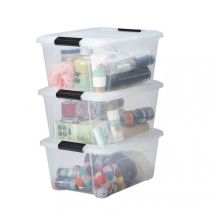 Aufbewahrungsboxen mit Deckel, 15L, 3er-Set, Transparent, Sicherer Verschluss, Stapelbar, Griffe, Schlafzimmer, Schrank, Büro, Organisation,