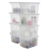 Iris Ohyama - Scatola portaoggetti in plastica, Scatola portaoggetti per ufficio 10L, Lotto di 8, ddusb-s, Trasparente, Impilabile, Clip di chiusura