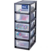 Iris Ohyama - Pequeño Cajón de Almacenamiento, Torre de Almacenamiento de Oficina, 7L, Juego de 5, Negro, Compacto, Duradero, Apilable, para Baño,