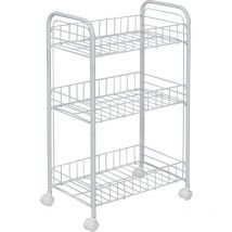 Carrello, carrello, vassoio, servizio di stoccaggio, 3 livelli di nicchia, su ruote, grande capacità, ristorante, cucina, hotel - Mesh Cart DMC-3