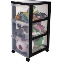 Cassettiera In Plastica Con Ruote, 3 Cassetti Grandi, Nero, Maniglie Facili Da Tirare, Organizzatore, Per Camera Da Letto, Bagno, Scuola E Ufficio, 
