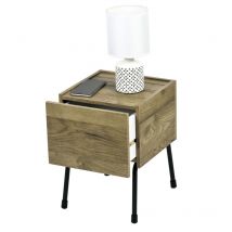 Mesita, mesita lateral pequeña, mesita de noche, 1 cajón corredizo, pies con rayas anti, espacioso, sólido, elegante elegante, habitación - mesita de