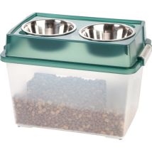 Ciotola Rialzata con Supporto in Scatola di Plastica, 21L, Verde, Mangiatoia rialzata per Cane, Gatto, con Doppia Ciotola, Acqua, Cibo, Clip, Solida,