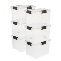 Iris Ohyama - 6 Cajas herméticas de plástico con tapa y cierres a presión, 20L, Transparente, sello impermeable, apilables, antipolvo, para ropas,