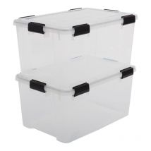 Iris Ohyama - 2 Cajas herméticas de plástico con tapa y cierres a presión, 50L, Transparente, sello impermeable, apilables, antipolvo, para ropas,