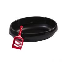 Katzenklo mit Schaufel, bis 4 kg, Schwarz, offen, ohne Deckel, Katzentoilette, hoher Rand, Für Katzen, Kätzchen, Toilet, Toilette, leicht reinigen,