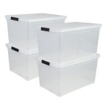Aufbewahrungsbox aus Kunststoff, 50 l Büro-Aufbewahrungsbox, 4er-Set, NCS-320, transparent, stapelbar, Verschlussclips – B54 x T39,5 x H30,5 cm