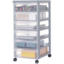 Iris Ohyama - Kunststoff-schubladenbox Mit Rollen, 6 Flachen Schubladen, Grau, Griffe Zum Ziehen, Für Schlafzimmer, Bad, Schule & Büro, Bpa-frei, 