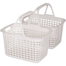 Cesto per biancheria sporca in plastica, Set da 2, 25 l, Senza bpa, Impilabile, Clip di chiusura- lb-m - Bianco, Impilabile, Clip di chiusura- L31,5