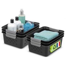 Iris Ohyama - Paniers d'étagère en Plastique Polyvalent, Ouvert, Noir, 5L, Lot de 6, Empilable, Ventilation, Contenu Visible, pour Salle de bain,