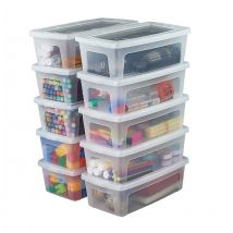 Vielseitige Aufbewahrungsboxen, 5L, 10er-Set, Transparent, Deckel leicht schließbar, Stapelbar, Plastik, Für Schrank, Regale, Klassenzimmer,