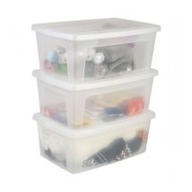 Iris Ohyama - Vielseitige Aufbewahrungsboxen, 11L, 3er-Set, Transparent, Deckel leicht schließbar, Stapelbar, Plastik, Für Schrank, Regale,