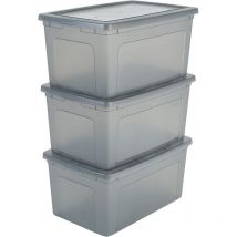 Vielseitige Aufbewahrungsboxen, 50l, 3er-set, Grau, Deckel Leicht Schließbar, Stapelbar, Plastik, Für Schrank, Regale, Klassenzimmer, Organisation, 