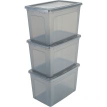 Vielseitige Aufbewahrungsboxen, 70L, 3er-Set, Grau, Deckel leicht schließbar, Stapelbar, Plastik, Für Schrank, Regale, Klassenzimmer, Organisation,