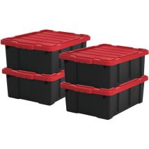 Iris Ohyama - Scatole Pieghevoli, 43L, Set di 4, Rosso, Grande, Solido, Impilabile, Per Garage, Scaffali, Scatola Organizer, Plastica, Contenitore,