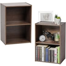 Modernes Bücherregal, 2 Etagen, Satz von 2, Braun, Vielseitig, Modular, Offenes Regal, Für Wohnzimmer, Büro, Schlafzimmer, Platzsparend, Bücher, cd,
