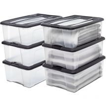 Iris Ohyama Aufbewahrungsboxen mit Deckel, 30L, 6er-Set, Schwarz, Sicherer Verschluss, Stapelbar, Griffe, Schlafzimmer, Schrank, Büro, Organisation,