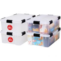 Iris Ohyama, Scatole Portaoggetti Ermetiche in Plastica, 30L, Set di 4, Trasparente, Coperchio Impermeabile, con Chiusura, Impilabile, Per Esterni,