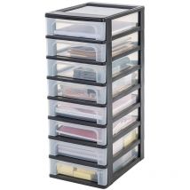 Iris Ohyama Unidad de almacenamiento de plástico con 8 cajones superficiales, Negro, formato A4, A5 y A6, multiusos, para oficina, escuela,