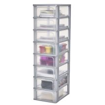 Cassettiera In Plastica, Portaoggetti, 8 Cassetti Medi, Grigio, Apertura Facile, Formato A4, A5 E A6, Organizzatore, Per Ufficio, Scuola, Cartoleria, 