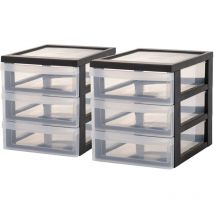 Torre di stoccaggio in plastica, Cassetto da scrivania da 2 litri, Lotto di 2, DC-A5 3 Medio, Nero, Maniglia ergonomica - L26 x P19 x A22 cm - Iris