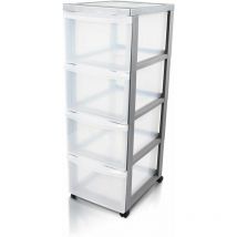 Torre di stoccaggio, 4 cassetti da 15 l, con ruote, maniglie ergonomiche, ufficio, bagno, soggiorno - Design Chest DC-304 - Grigio - Iris Ohyama